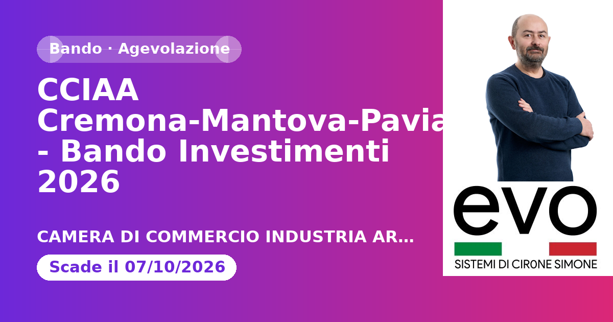 CCIAA Cremona-Mantova-Pavia - Bando Investimenti 2026