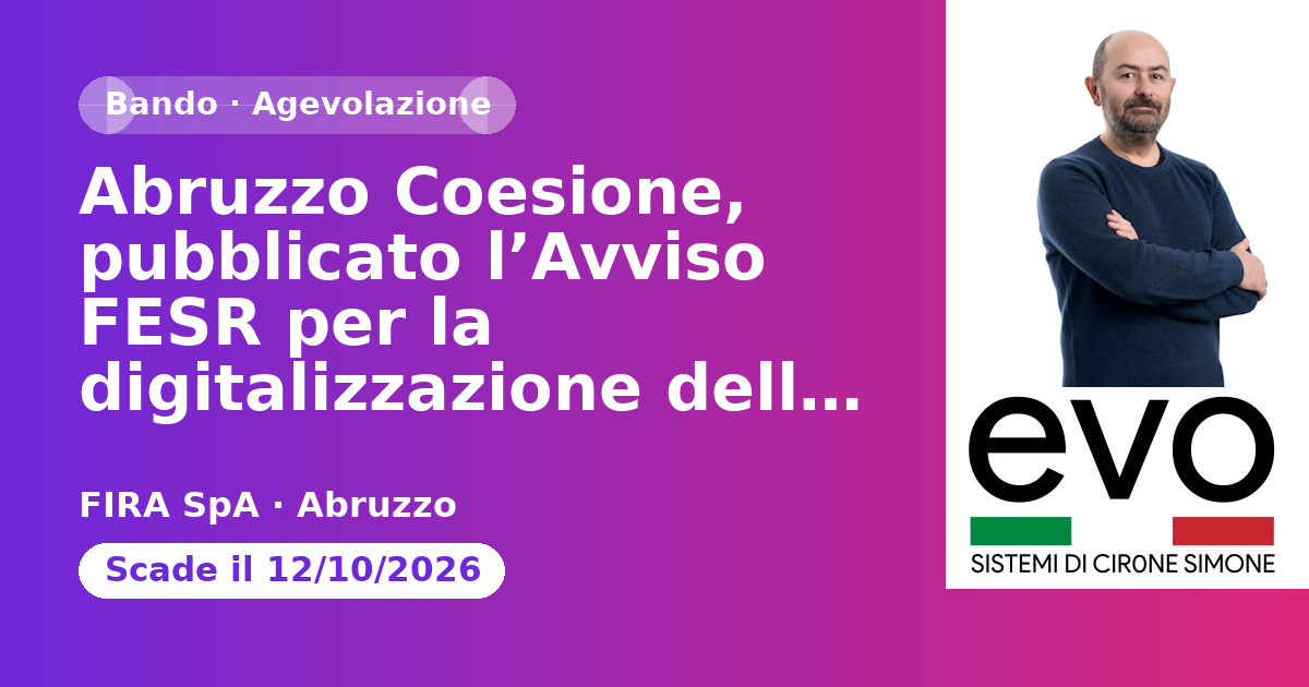 Abruzzo Coesione, pubblicato l’Avviso FESR per la digitalizzazione delle mpmi