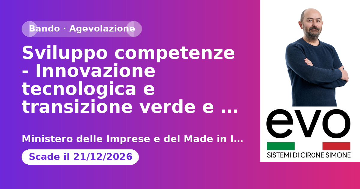 Sviluppo competenze - Innovazione tecnologica e transizione verde e digitale - Secondo sp…