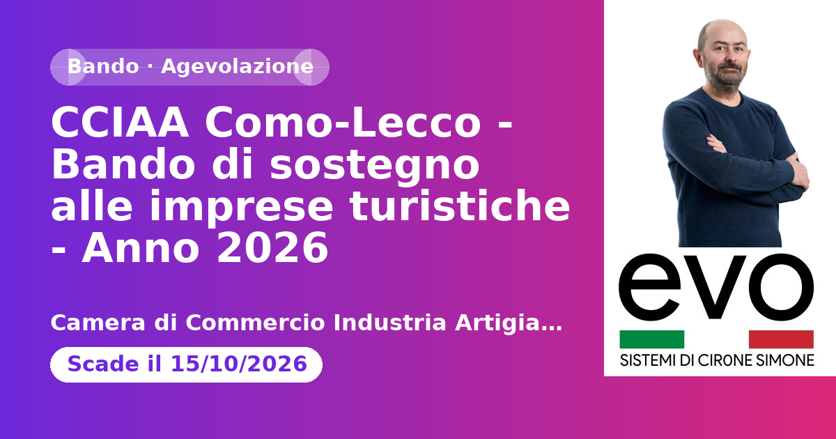 CCIAA Como-Lecco - Bando di sostegno alle imprese turistiche - Anno 2026