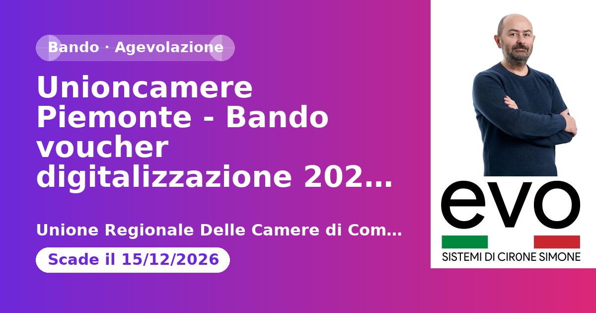 Unioncamere Piemonte - Bando voucher digitalizzazione 2026 PMI piemontesi