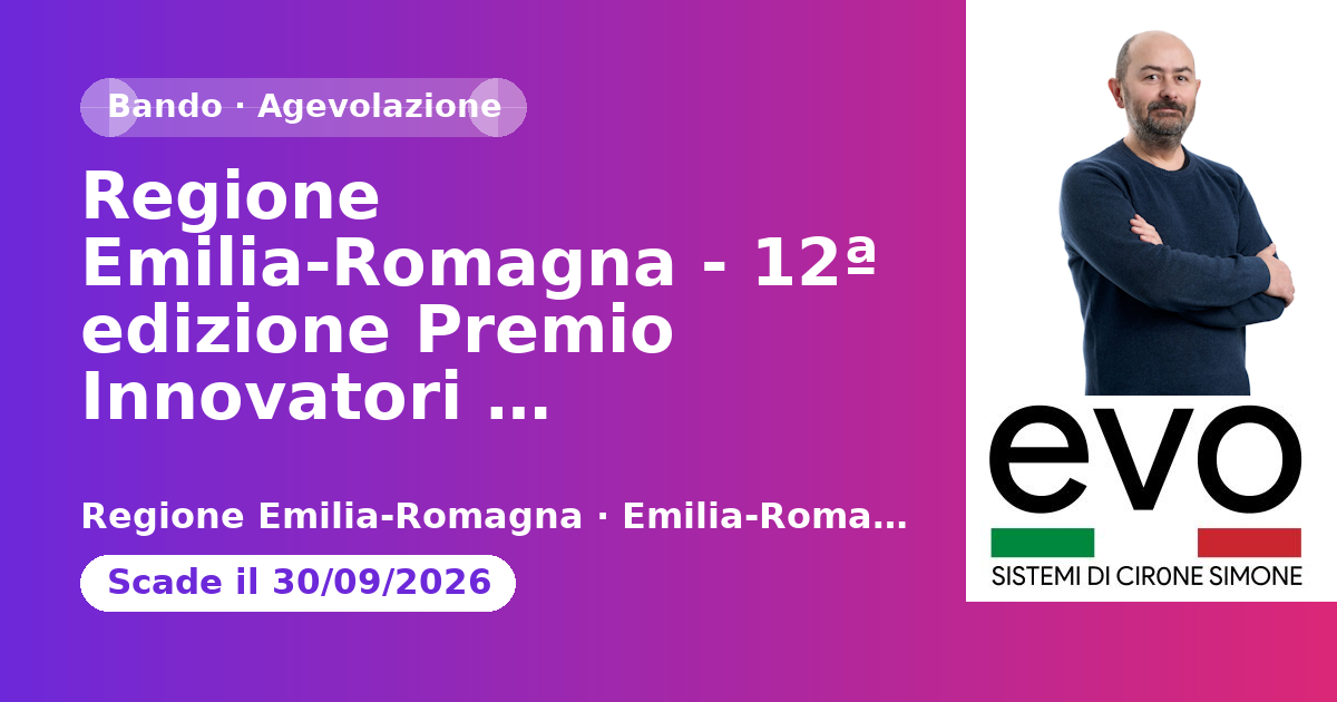 Regione Emilia-Romagna - 12ª edizione Premio Innovatori responsabili 2026