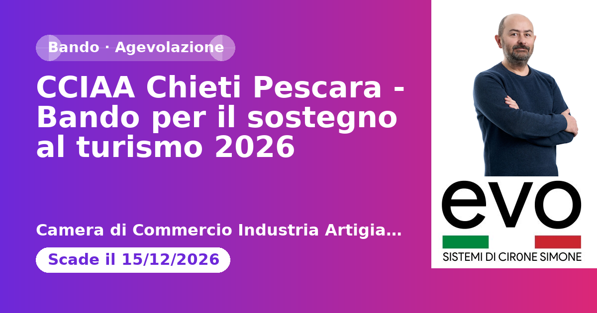 CCIAA Chieti Pescara - Bando per il sostegno al turismo 2026