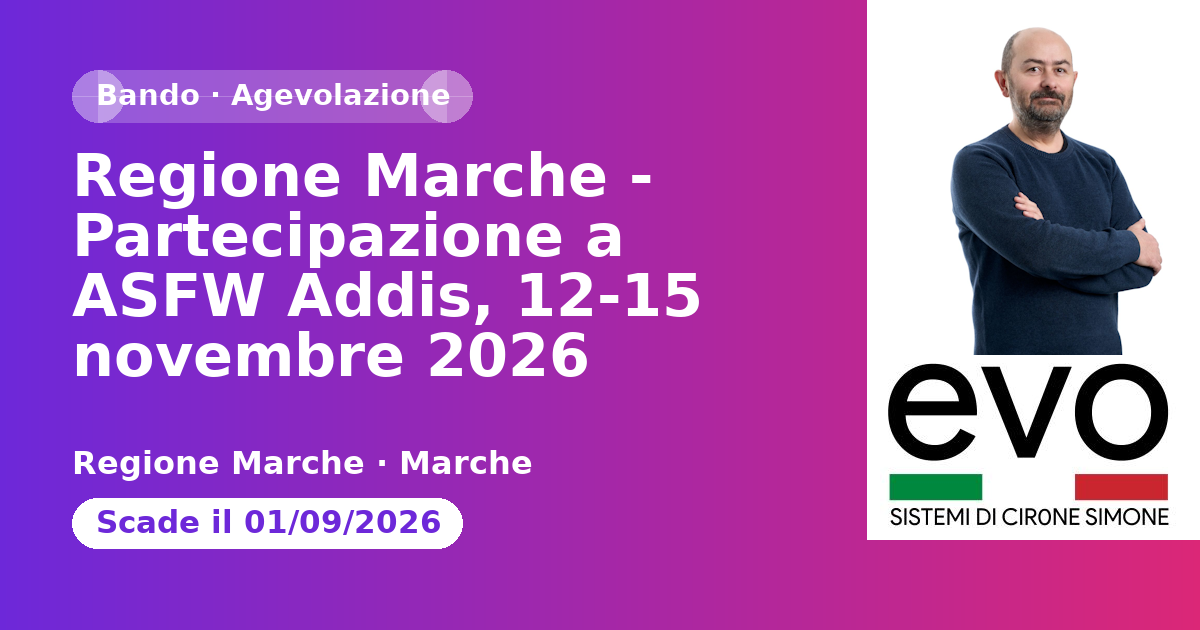 Regione Marche - Partecipazione a ASFW Addis, 12-15 novembre 2026