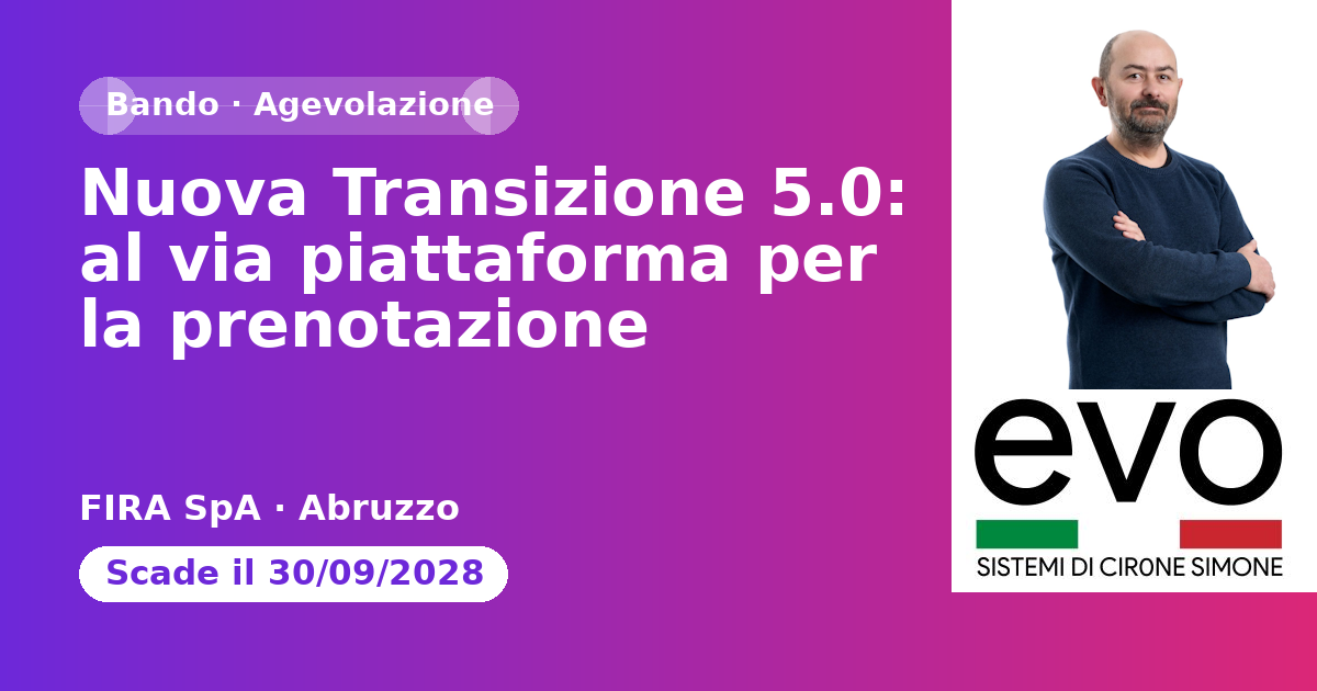 Nuova Transizione 5.0: al via piattaforma per la prenotazione