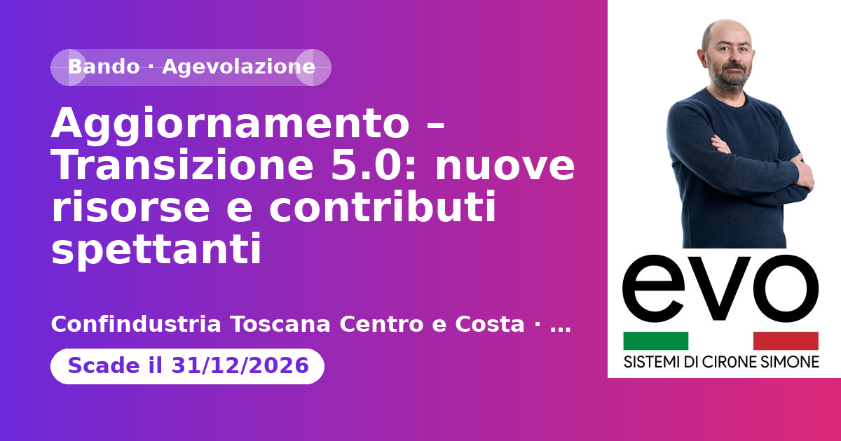 Anteprima: Aggiornamento – Transizione 5.0: nuove risorse e contributi spettanti