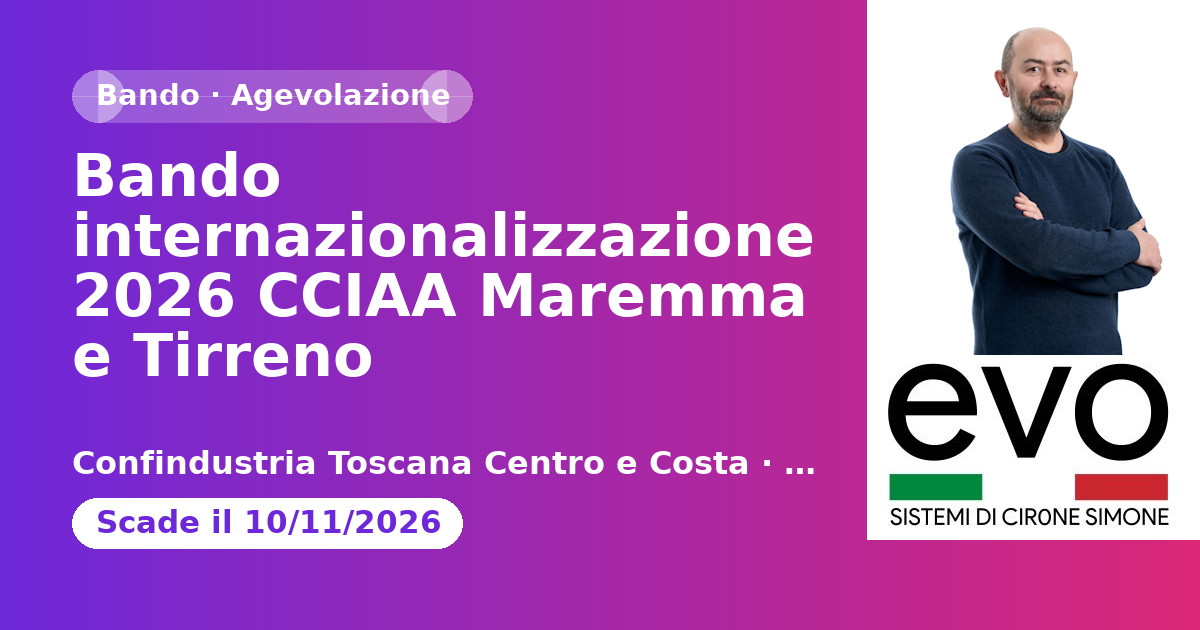 Bando internazionalizzazione 2026 CCIAA Maremma e Tirreno