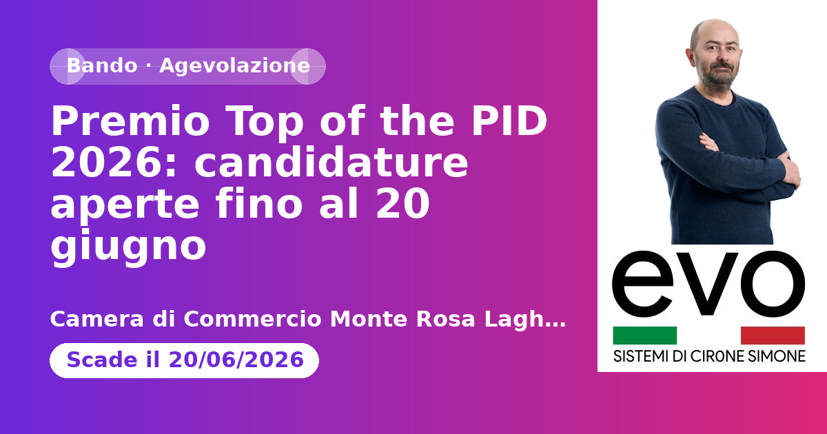 Premio Top of the PID 2026: candidature prorogate fino al 29 giugno