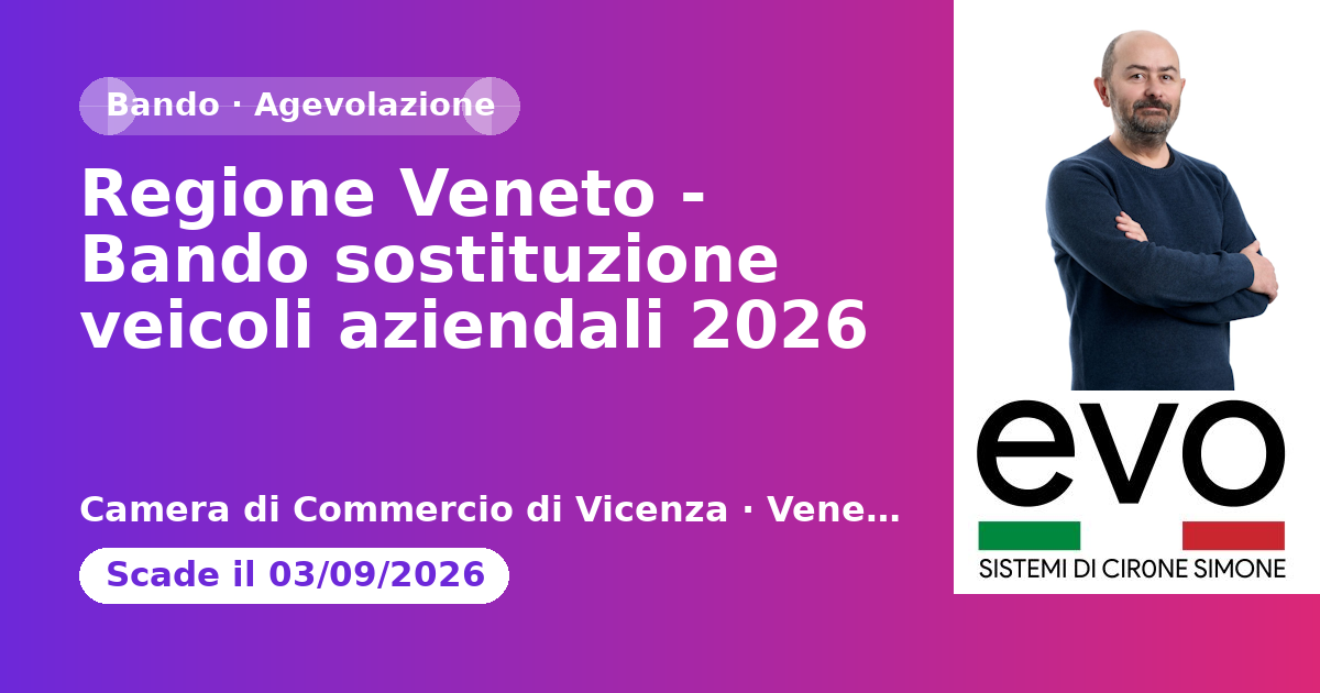 Regione Veneto - Bando sostituzione veicoli aziendali 2026