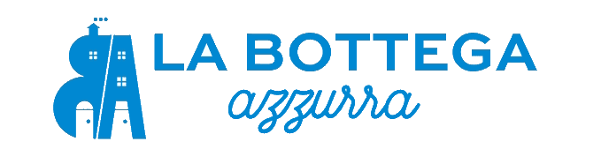 Web Agency Perugia | Creazione Siti Web SEO Social Media Marketing 15 L'immagine è il logo di "La Bottega Azzurra", caratterizzato da due strutture blu a forma di torre con piccole finestre sulla sinistra, e il testo "La Bottega" in maiuscolo accanto ad "azzurra" in corsivo, tutto in blu. Ideale per Web Agency Perugia specializzata in social media marketing e creazione siti web.