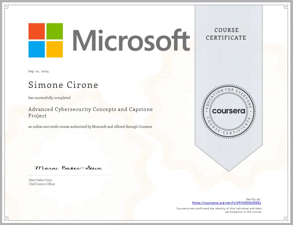 Advanced Cybersecurity Concepts and Capstone Project Simone Cirone