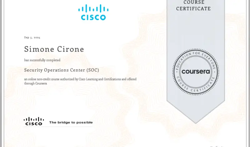 Certificazione Cisco Secu rity Operations Center (SOC) Simone Cirone