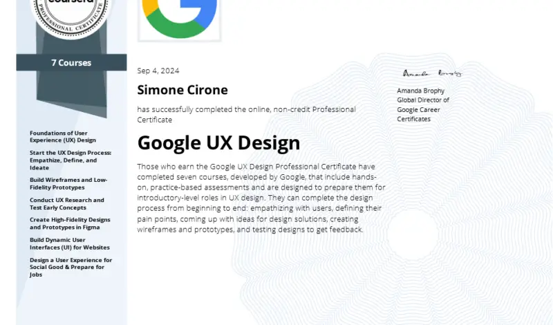 Certificazione Google UX Design Simone Cirone