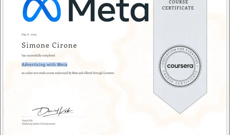 Certificazione Meta Advertising with Meta Simone Cirone