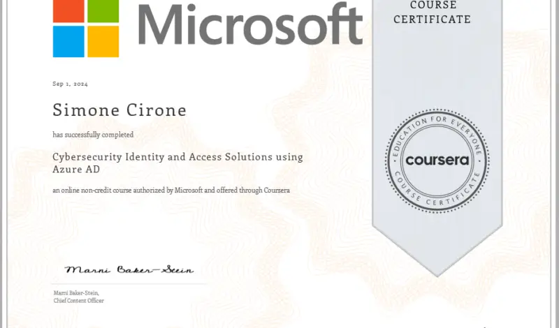 Certificazione Microsoft Cybersecurity Identity and Access Solutions using Azure AD Simone Cirone