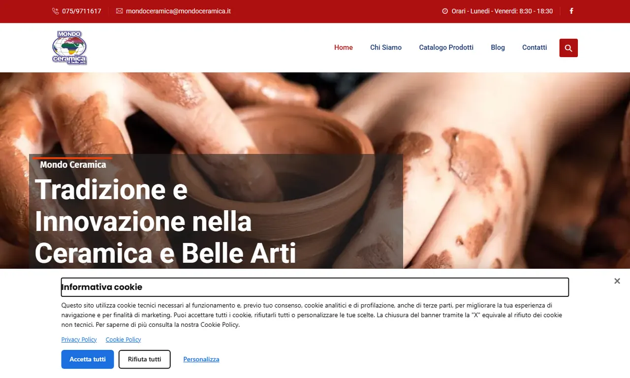 Screenshot della parte alta del sito Mondoceramica, case study Evo Sistemi
