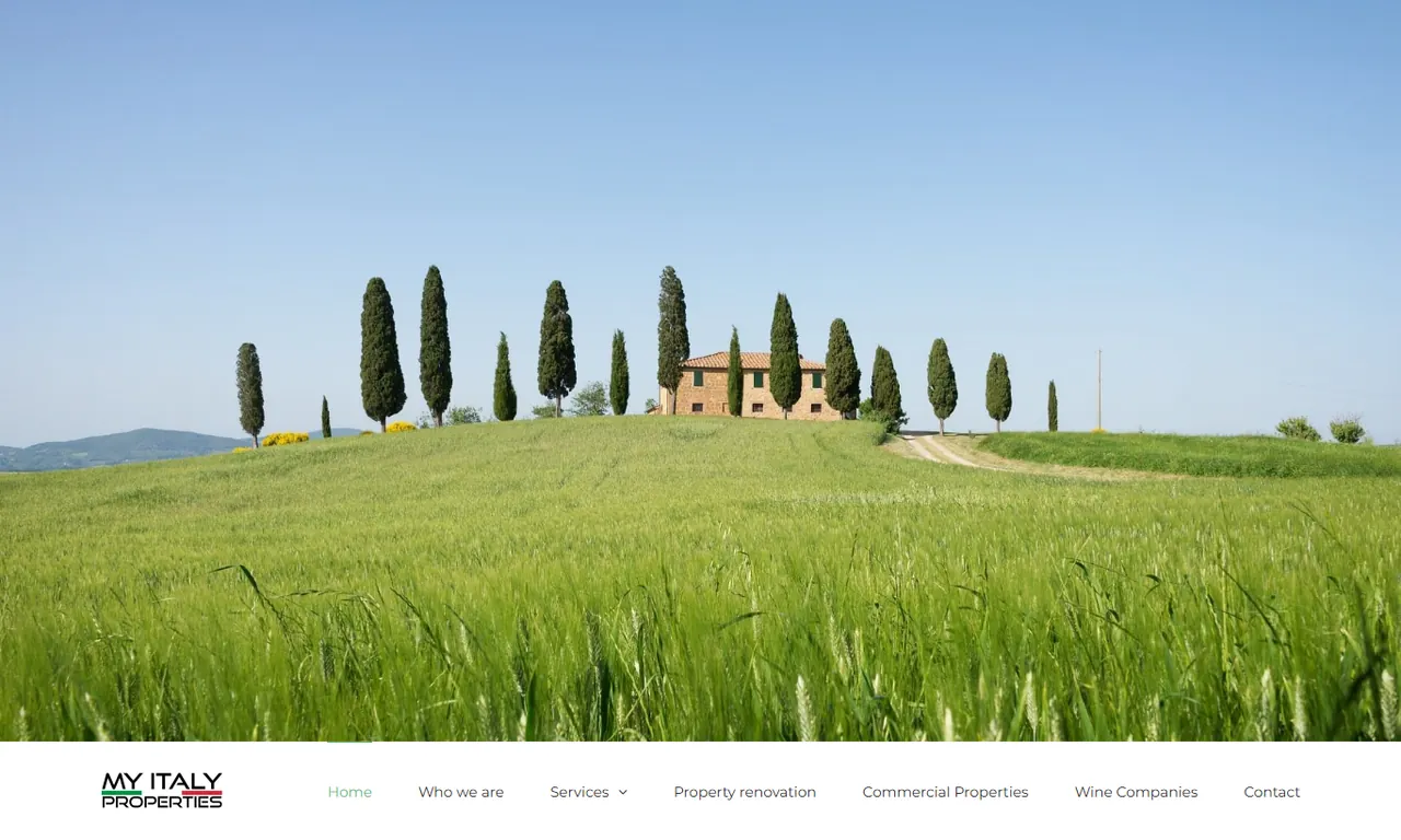 Screenshot della parte alta del sito My Italy Properties, case study Evo Sistemi