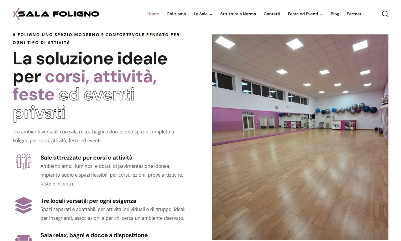 Screenshot della parte alta del sito Sala Foligno, case study Evo Sistemi