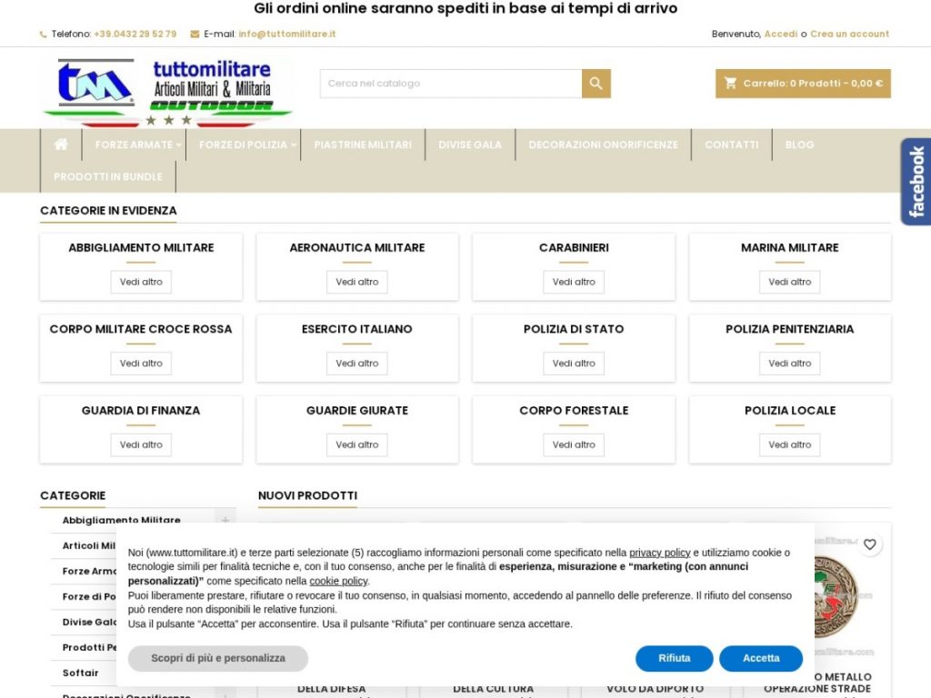 Screenshot del sito Tutto Militare