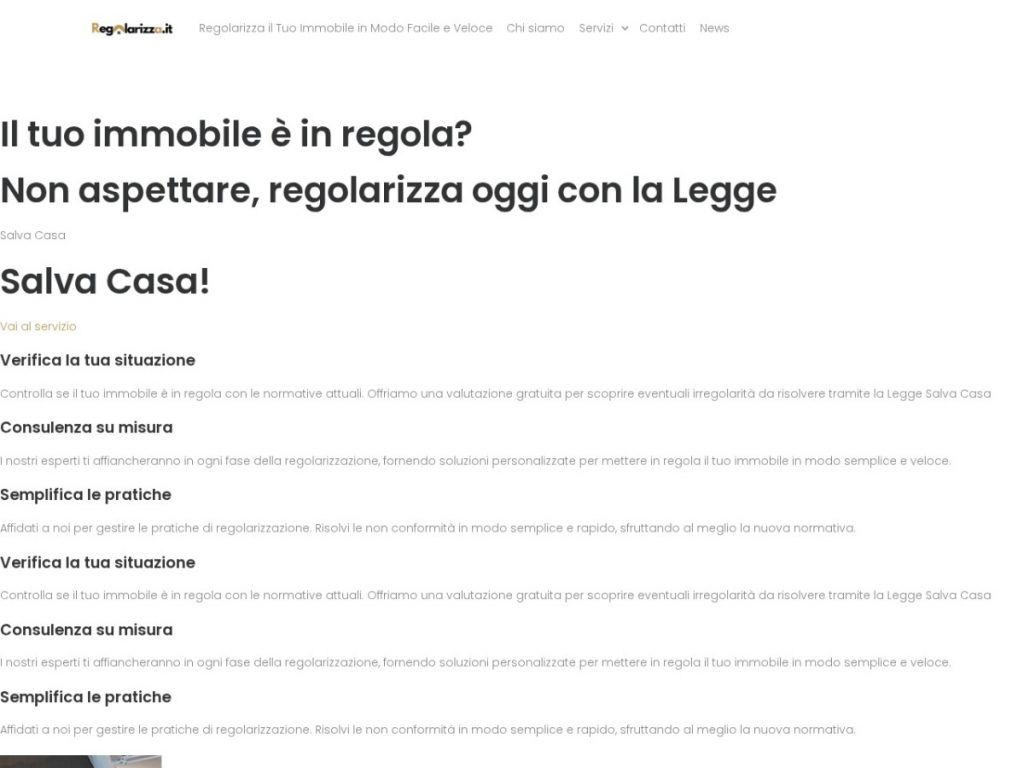 Screenshot del sito Regolarizza