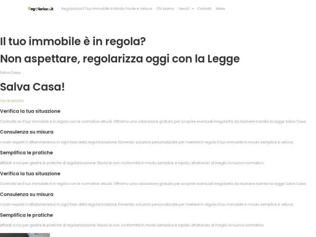 Screenshot del sito Regolarizza