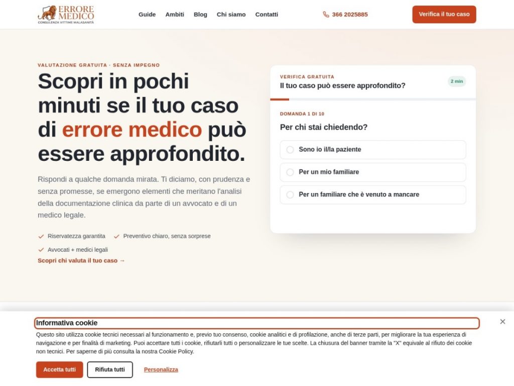 Screenshot del sito Errore Medico