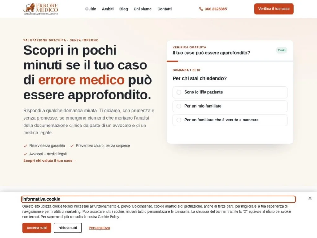 Screenshot del sito Errore Medico
