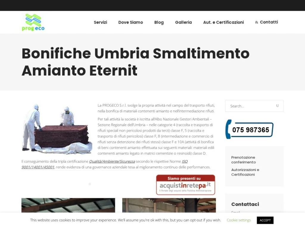 Screenshot del sito Umbria Bonifiche