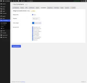 Impostazioni del widget di accessibilità WCAG 2.1 AA di Evo Compliance