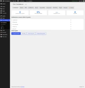 Dashboard di Evo Compliance in WordPress con statistiche dei consensi e Compliance Score