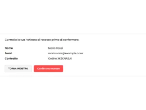 Schermata di conferma dell'invio della richiesta di recesso su PrestaShop