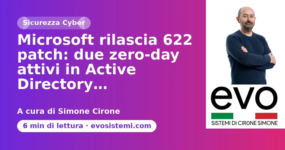 Microsoft rilascia 622 patch: due zero‑day attivi in Active Directory…