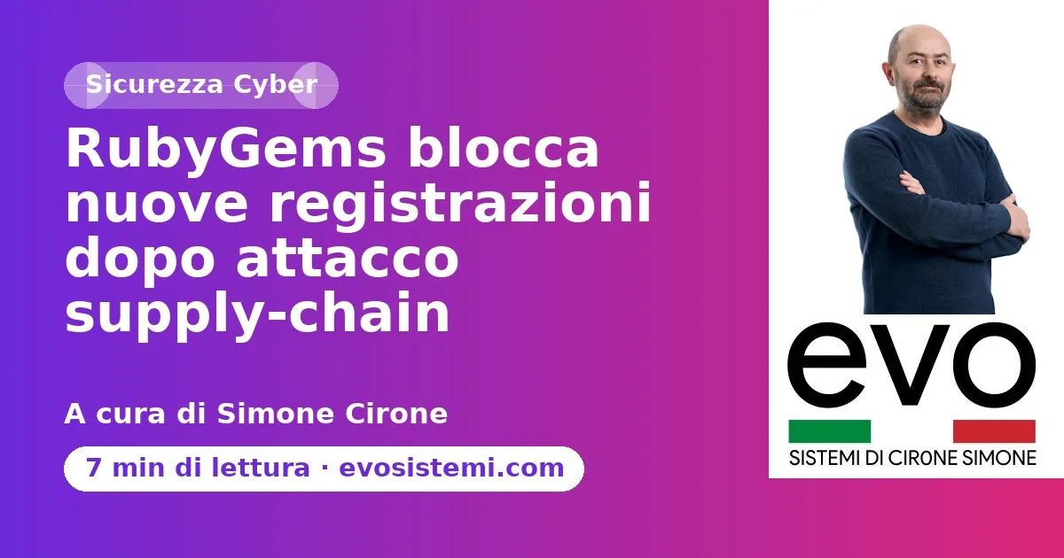 RubyGems blocca nuove registrazioni dopo attacco supply‑chain