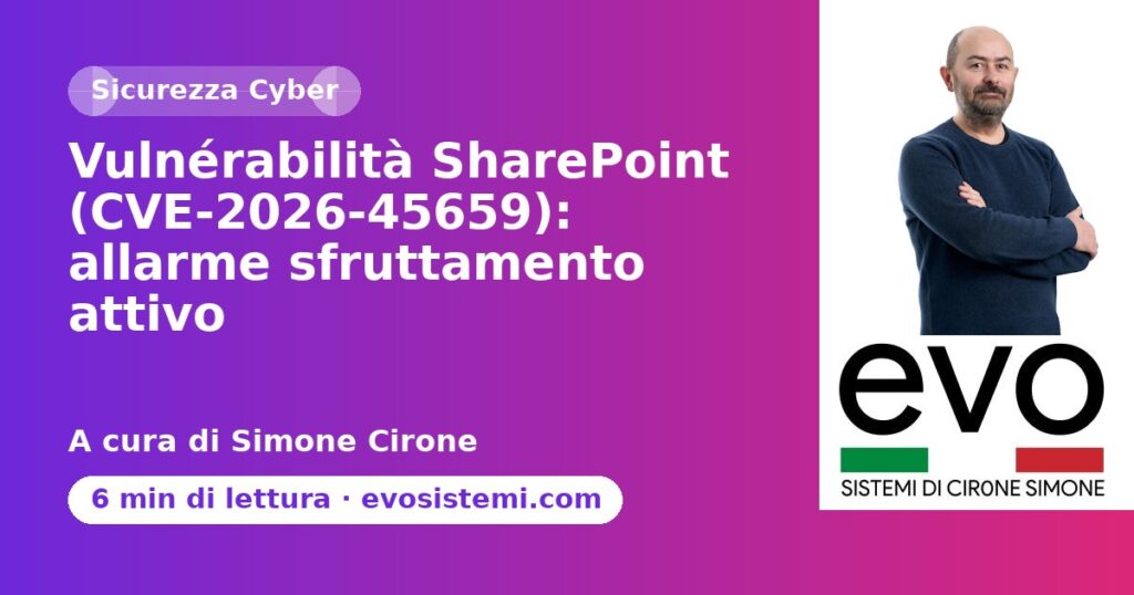 Vulnérabilità SharePoint (CVE‑2026‑45659): allarme sfruttamento attivo