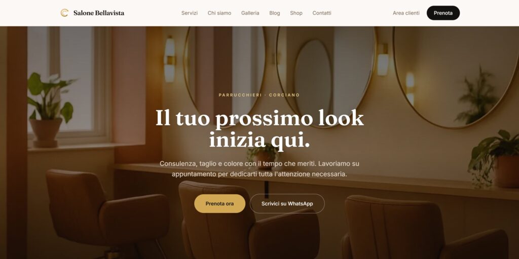 Home del sito di un salone generata automaticamente dal gestionale Chiomia
