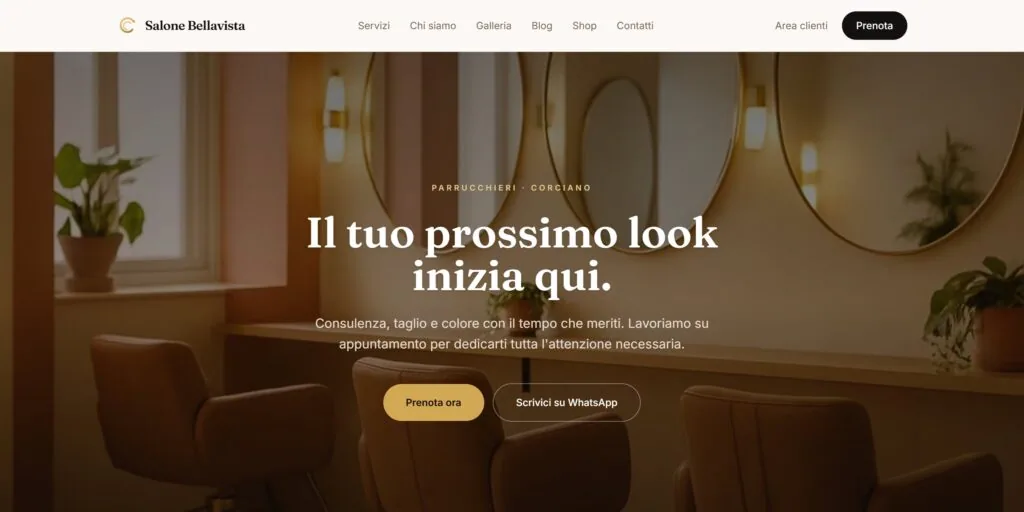 Home del sito di un salone generata automaticamente dal gestionale Chiomia