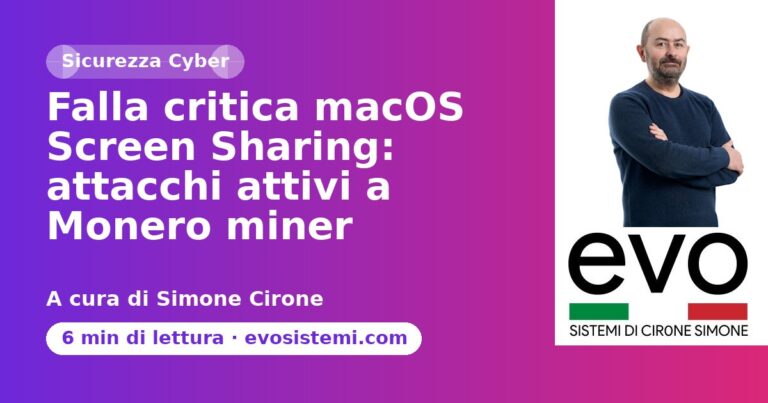 Falla critica macOS Screen Sharing: attacchi attivi a Monero miner