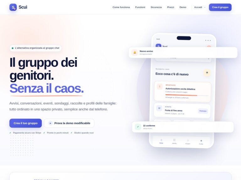 Home page di Scui, la piattaforma per il gruppo classe dei genitori
