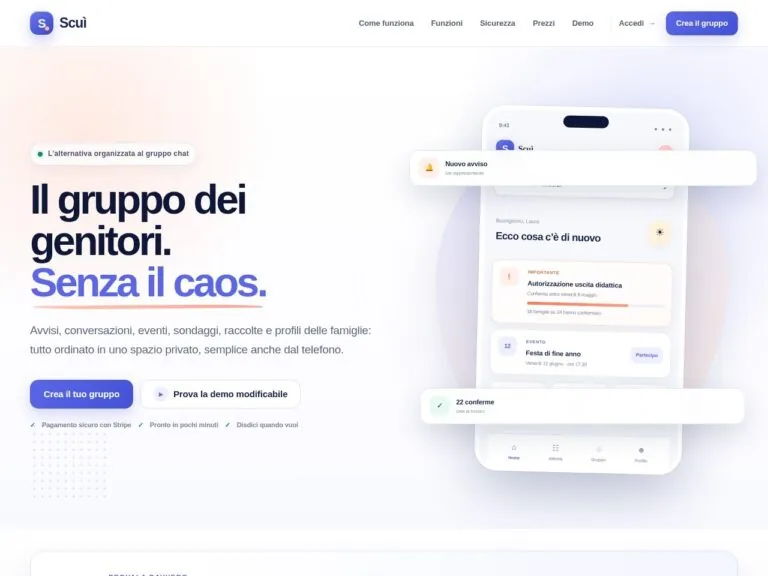 Home page di Scui, la piattaforma per il gruppo classe dei genitori